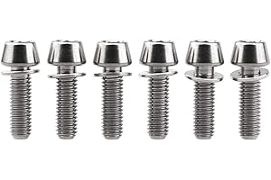 Wanyifa Titanium Ti Allen Hex M5x16 18mm Tapered Head Bolt with Washer Screw for Bicycle Stem Parts Pack of 6 (Normal Titanium, M5x16mm)