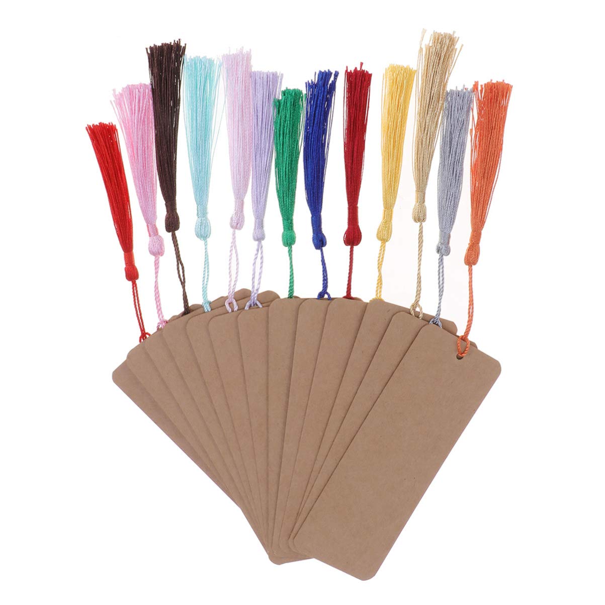NUOBESTY 24pcs Book Page Mark Blank Paper Bookmarks with Tassel for Art Craft School Party Favor Khaki