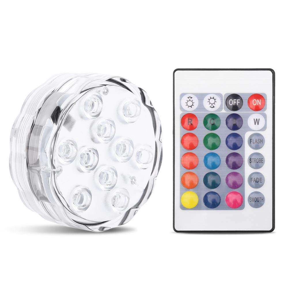 Submersible 10 LED Lights, RGB Multicolor Waterproof Battery Powered Lights with IR Remote Controller for Christmas Halloween Fountain Pool Hot Tub Vase Wedding Party Fish Tank