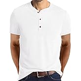 Aimeilgot Mens Henley Shirts Short Sleeve Casual Washed Retro T-Shirts Slim Fit Soft Cotton Classic Summer Basic Tees