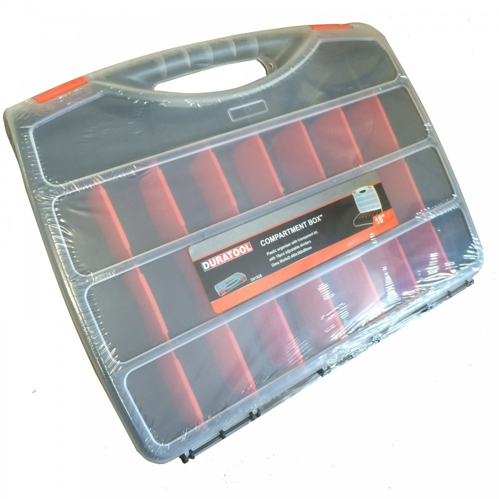 DURATOOL D00415 4-24 Compartment Transparent Organiser Box with Removable Sections - 48mm x 235mm x 382mm