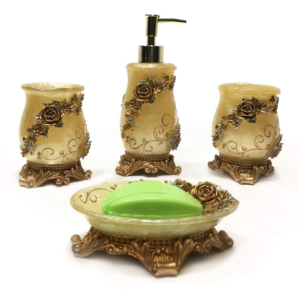 Sterling Natural Stone Finish, Resin 4 Pieces Bathroom SetLiquid Soap