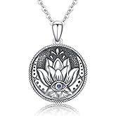 YEESIA Evil Eye Necklace for Women 925 Sterling Silver, Protection Necklace with Blue Evil Eye Charm, Evil Eye/Lotus Pendant Jewelry, Birthday Christmas Gifts for Her