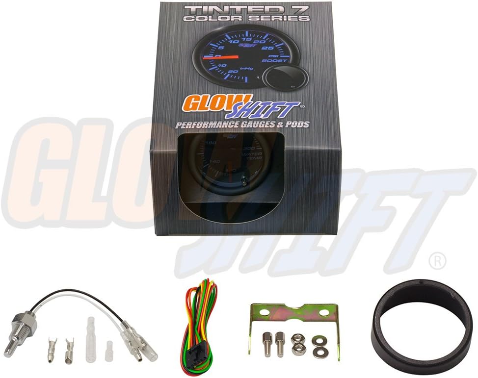 GlowShift Tinted 7 Color 300 F Water Coolant Temperature Gauge Kit - Includes Electronic Sensor - Black Dial - Smoked Lens - For Car & Truck - 2-1/16": Automotive