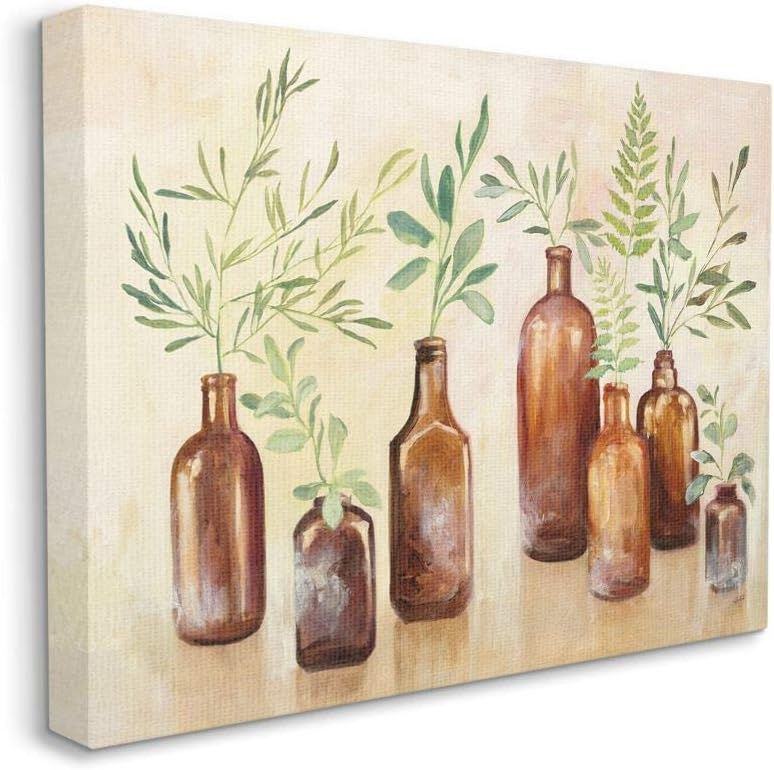 Stupell Industries Ferns and Plants Glass Jars Brown Green Painting, Designed by Julia Purinton Wall Art, 24 x 30, Canvas