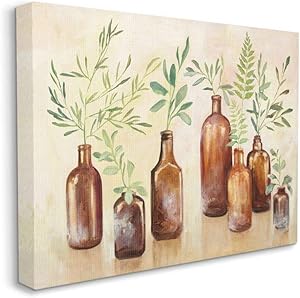 Stupell Industries Ferns and Plants Glass Jars Brown Green Painting, Designed by Julia Purinton Wall Art, 24 x 30, Canvas