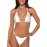 Women Bikini Set Two Piece Swimsuit Sexy Thong Bathing Suit Halter Triangle Tops Cheeky Bikini