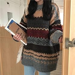 Argyle Striped Sweater Women Y2k Patchwork Vintage