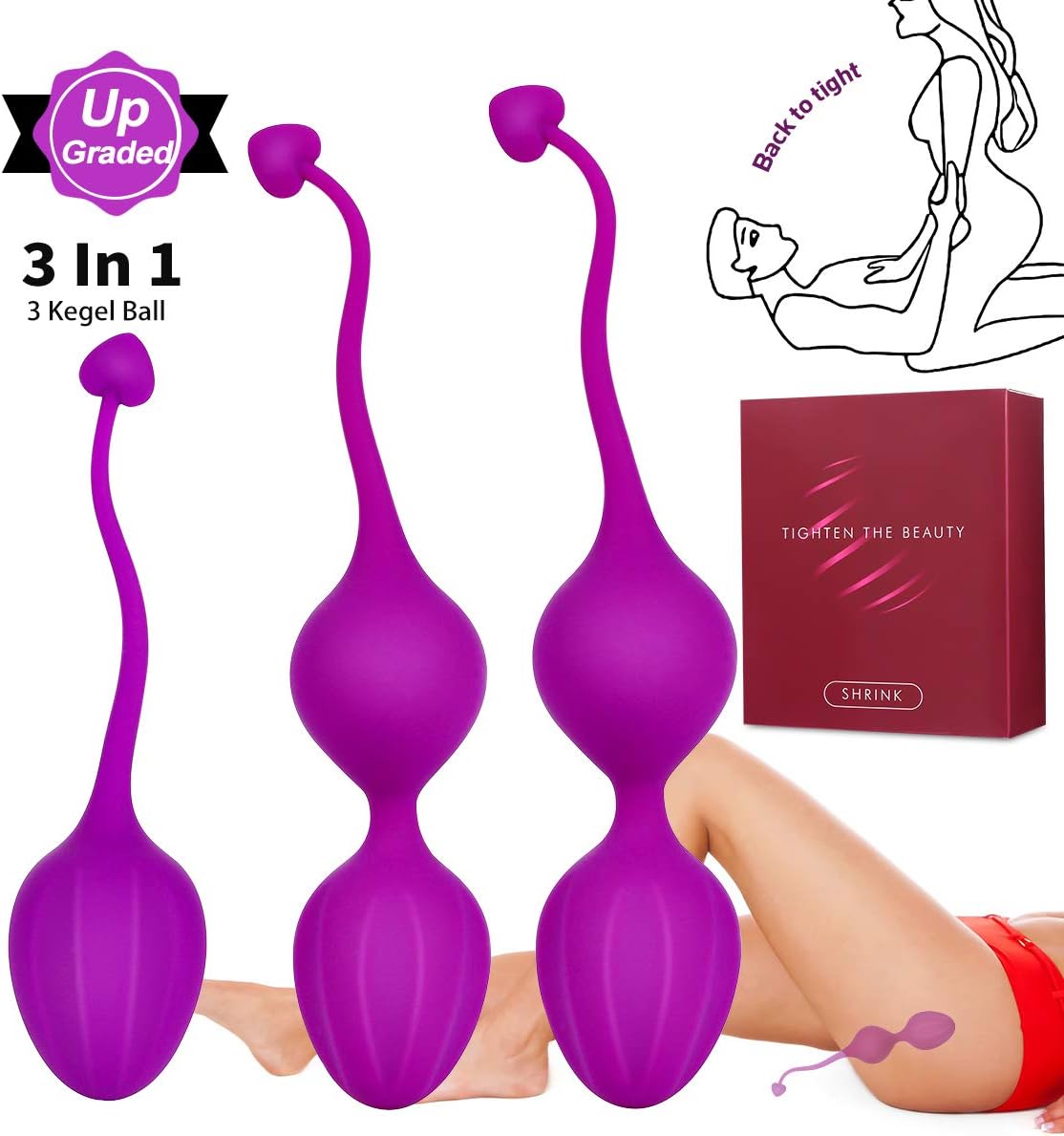 Kegel Exercise Balls for Women Ben Wa Weight Balls for Women Pelvic Exercise Ball Tightning Bladder Control Devices Silicone Luvsex: Health & Personal Care