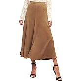 CHARTOU Women's Long Suede Skirt Elegant Ruffle High Waisted Side Zipper Fall Winter Faux Leather Skirts