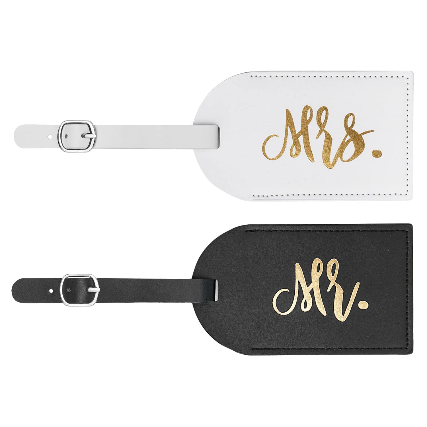 flintronic 2 Pcs Luggage Tags, Leather Baggage Labels, Suitcase ID Tag Set, Handbag Tag Labels Travel Accessories for Married Men Women Couples Wedding Travel Gift