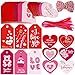 Supla 120 Pcs 12 Style Gift Tag with Hole in Pink Red Fuchsia Heart Cut Outs Favor Tags Treats Tags Hang Tags Hang Label with Organza Ribbons and Bakers Twine for Valentine's Day Wedding Greetings