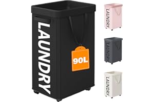 Optish 90L Rolling Laundry Basket with Wheels, 29 IN Hamper with Wheels and Removable Mesh Bag, Black Laundry Baskets on Wheels for Bedroom, Dorm, Clothes Hamper Organizer