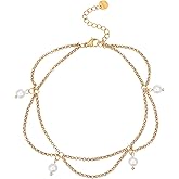 Kyazeo Gold Ankle Bracelets for Women 18K Gold Plated Waterproof Starfish Sea Shell Pearls CZ Diamond Dangle Anklets Trendy Summer Beach Foot Chain Jewelry Gift