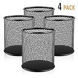 OFIMASTER 11 Mesh Metal Pen 4 Pack Medium Pencil Cup Holder for Office Desk Organizer (Black)