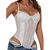 Lilosy Sexy Wireless Strappy Mesh Corset Lingerie Bodysuit Top
