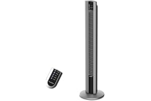 Lasko Tower Fan, Oscillating Performance, Remote Control, Nighttime Setting, Timer, 3 Speeds, High-Velocity Tower Fan, Room Fan for Bedroom or Office, 48" Gray, T48314