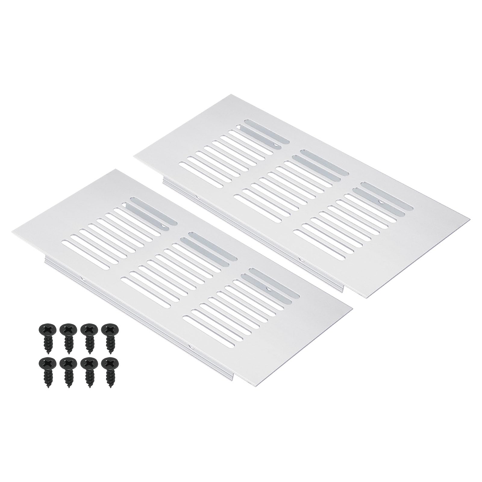 PATIKIL 6 x 3 Inch Door Air Vent Cover, 2pcs Aluminum Grille Ventilation Cover Louvered with Mounting Screws for Cabinet Wardrobe Door, Silver Tone