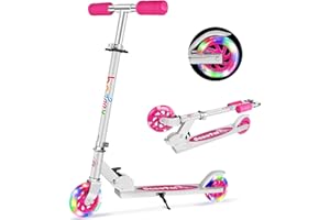 BELEEV V1 Scooters for Kids, 2 Wheel Folding Kick Scooter for Girls Boys, 3 Adjustable Height, Light Up Wheels, Lightweight Scooter with Sturdy Frame, Kickstand for Children 3 to 12 Years Old