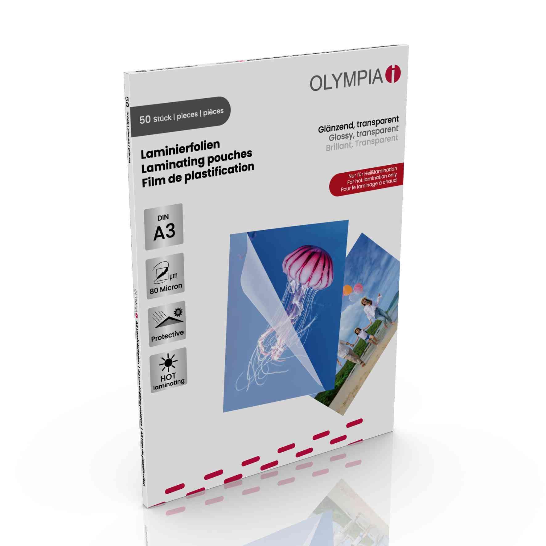 Olympia 9174 80 mic, DIN A3 Laminating Pouches – Pack of 50