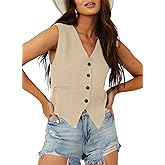 Dokotoo Womens Vest Dressy Casual V-Neck Button-Down Lined Suit Jacket Waistcoat Versatile Vests