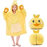 IFNOW Wearable Blanket Hoodie Kids, Oversized Fleece Blanket Sweatshirt Christmas Birthday Gifts for Boys, Girls, Teen Hoodie with Portable Foldable Blanket Pillow Animal Embroidery 5-15 Years Chicken