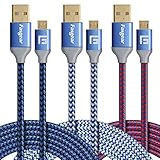 Fasgear 3 pcs 10ft/3M Nylon Braided Micro USB Cable with Gold-Plated Navy-Blue Connector Compatible with Samsung, LG, HTC, Nokia, Android Phone and More (Black,White,Red)