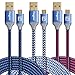 Fasgear 3 pcs 10ft/3M Nylon Braided Micro USB Cable With Gold-Plated Navy-Blue Connector For Samsung, LG, HTC, Nokia, Android Phone And More (Black,White,Red)