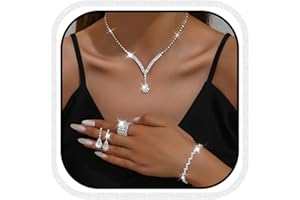 Unicra Bridal Wedding Jewelry Set Silver Rhinestone Necklace Earrings Sets Formal Costume Jewelry for Women and Brides