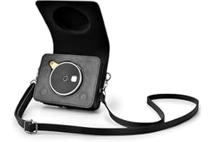 Rieibi Mini Shot 3 Retro Case, PU Leather Protective Case for Mini Shot 3 Retro C300R 2-in-1 Camera/Portable Instant Printer with Shoulder Strap - black