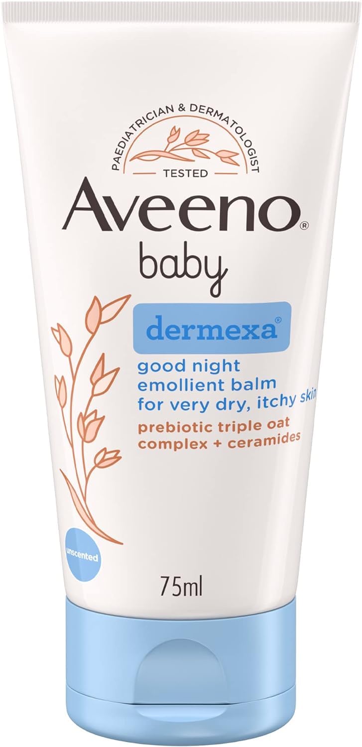 Aveeno Baby Dermexa Good Night Emollient Balm (1x 75ml), for Immediate Soothing and Long-Lasting Moisturising Effect, Relief from Irritation and Dryness, Infant Balm for Delicate, Sensitive Skin