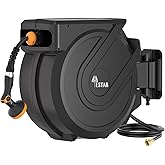 Retractable Garden Hose Reel 5/8 in x100 ft， Wall Mounted Hose Reel | 10- Function Sprayer, Any Length Lock,Automatic Slow Rewind,UV Resistant ,180&deg;Swivel Bracket