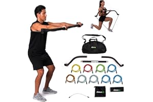 Travel Gorilla Bow Portable Home Gym Resistance Bands and Bar System for Fitness, Weightlifting and Exercise Kit, Full Body Workout Equipment Set