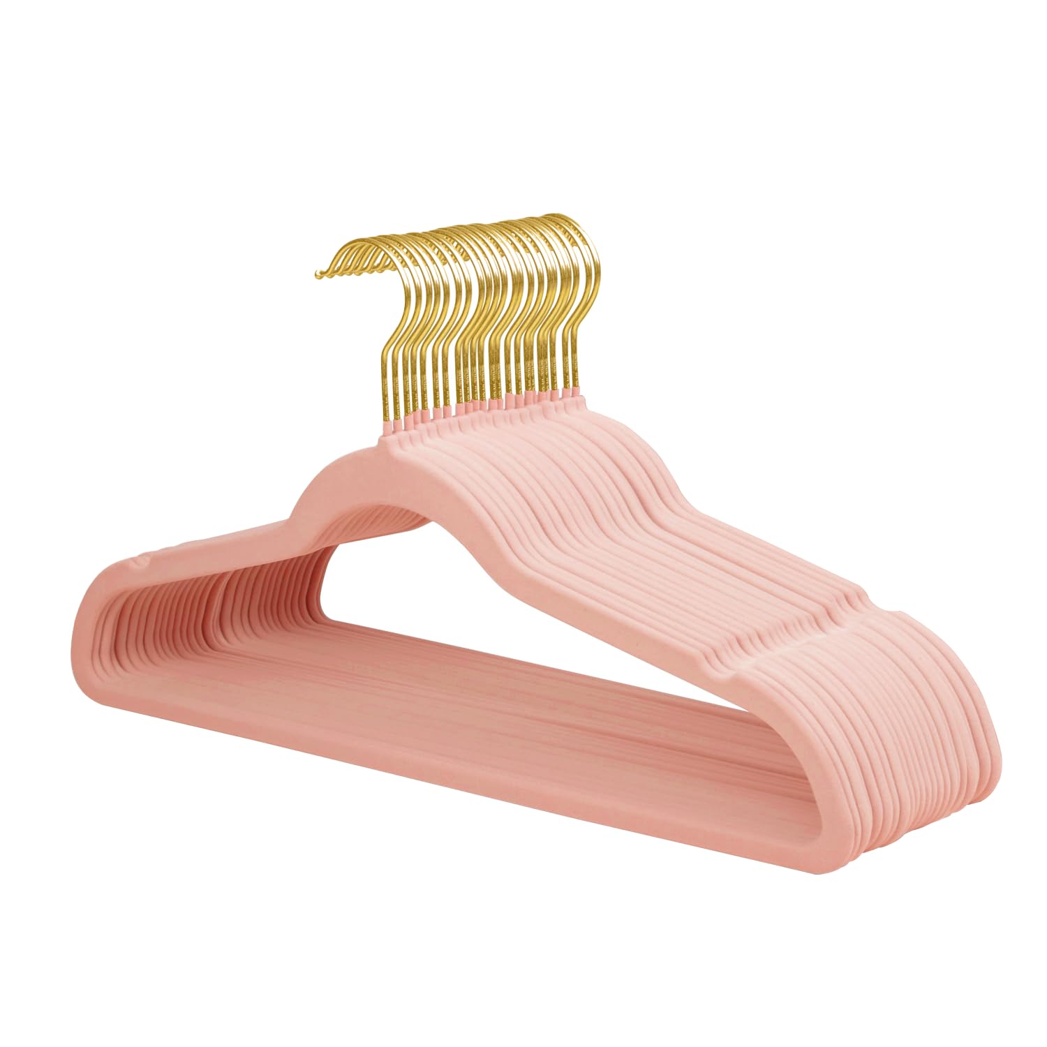 ManGotree 22 Pack Velvet Hangers with 360° Swivel Gold Hook, Non-Slip Felt Suit Hangers, Ultra-thin Space Saving Coat Clothes Hangers for Coat, Suits, Shirt, Dress, Pants (Pink)