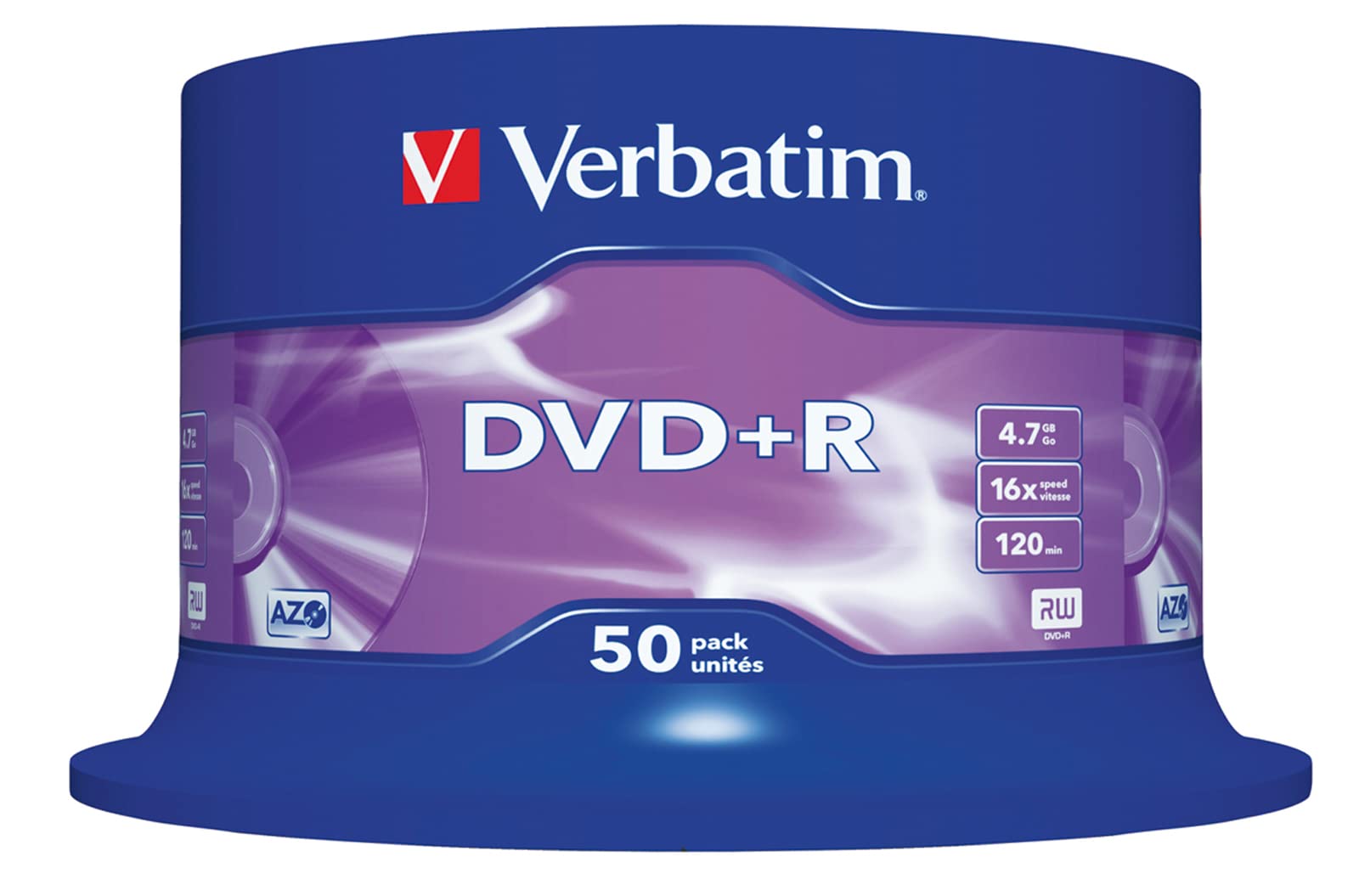 Verbatim DVD+R 4.7 GB - 16x Burning Speed, Long Service Life, Scratch Protection, Matt Silver, 50-Pack Spindle