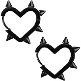 Lusofie Black Heart Spike Hoop Earrings: Heart-Shaped, Stainless Steel, Gothic, Punk, Grunge, Emo, Y2K Style