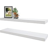 BAMEOS Floating Shelves,31 in W White Wall Mounted Wooden Shelves with Invisible Brackets Set of 2, Hanging Wall Shelves Decoration for Bedroom, Bathroom, Living Room and Kitchen