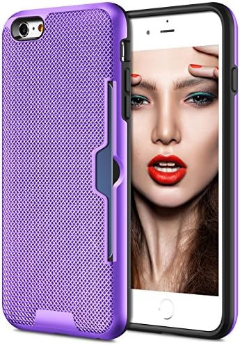 iPhone 6S Plus Case, iPhone 6 Plus Case, Ecoconut iPhone 6S Plus Wallet Cover Card Slot Bumper Slim Shell Dual Layer Armor Hybrid Protective Case Card Holder for iPhone 6 Plus 6S Plus (Purple)