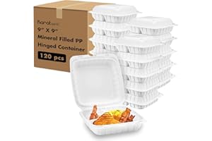 KARAT EARTH Clamshell Take Out Food Containers [9"x9" - 120 ct] To Go Containers | 3 Compartment, Soak-Resistant, Durable, Stackable | Vented for Hot/Cold Foods, White