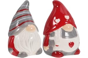 Kichvoe Ceramic Gnome Salt and Pepper Shakers Set, Small Leak-proof Spice Jars for Kitchen Seasoning