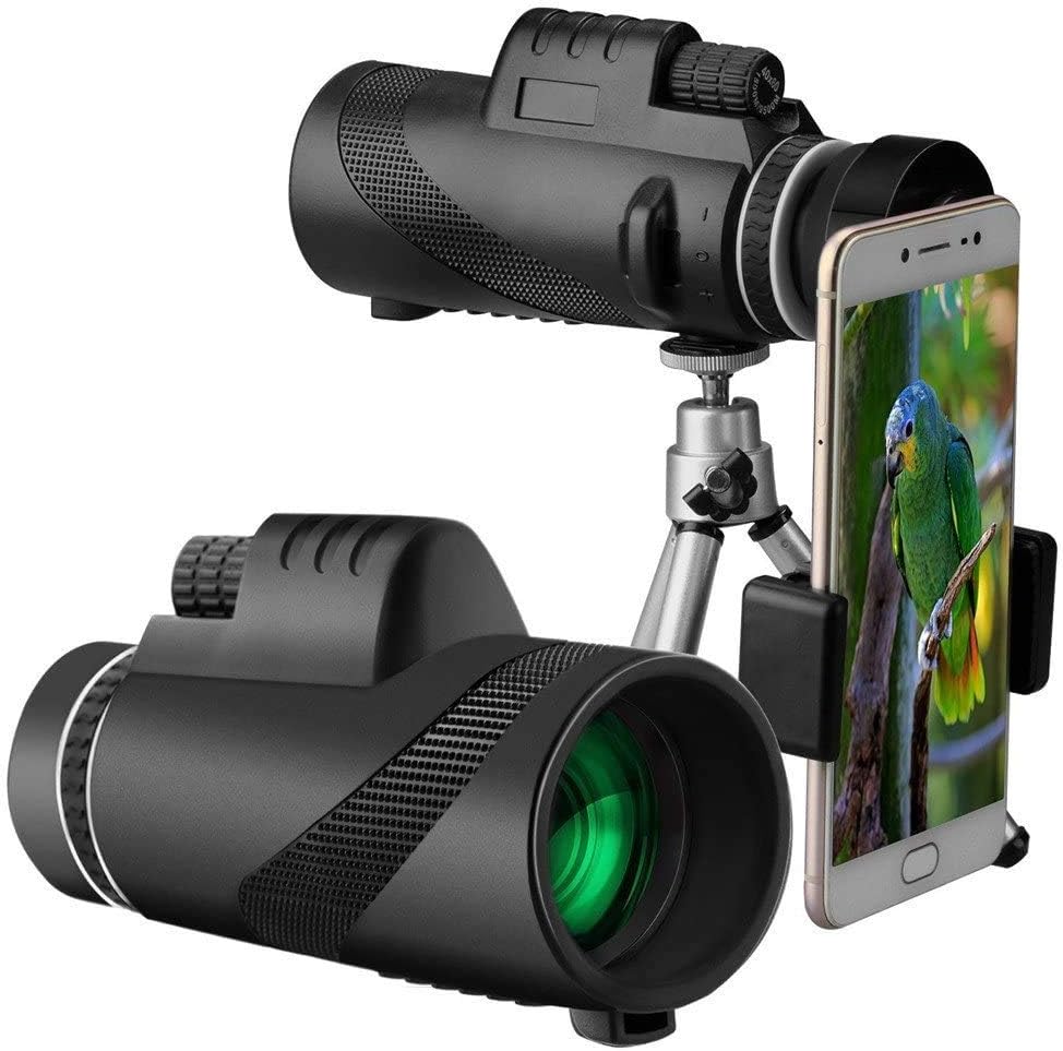 Alrmev Monocular Telescope, 50x60 High Power Monocular BAK4 Prism FMC Lens Waterproof Scope with Smartphone Holder &Tripod - for Bird-Watching, Travel, Sports,Concert, Outdoor (Black)