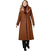 Jessica London Women's Plus Size Long Wool-Blend Coat With Faux Fur Collar
