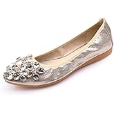 Lauthen.S Women Foldable Ballet Flats, Pointed Toe Wedding Rhinestone Slip on Flat Shoes