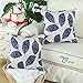 CaliTime Canvas Throw Pillow Cover Case for Couch Sofa Home Decoration Peacock Feathers 18 X 18 Inches Navy Blue