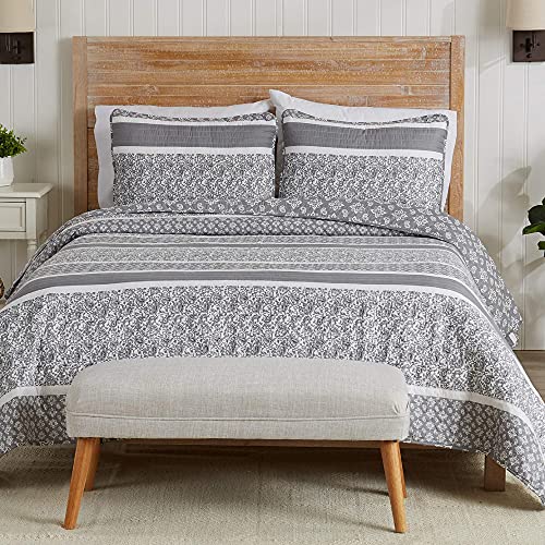 Great Bay Home Bedding Set, 3 Piece Reversible Grey Quilt Comforter