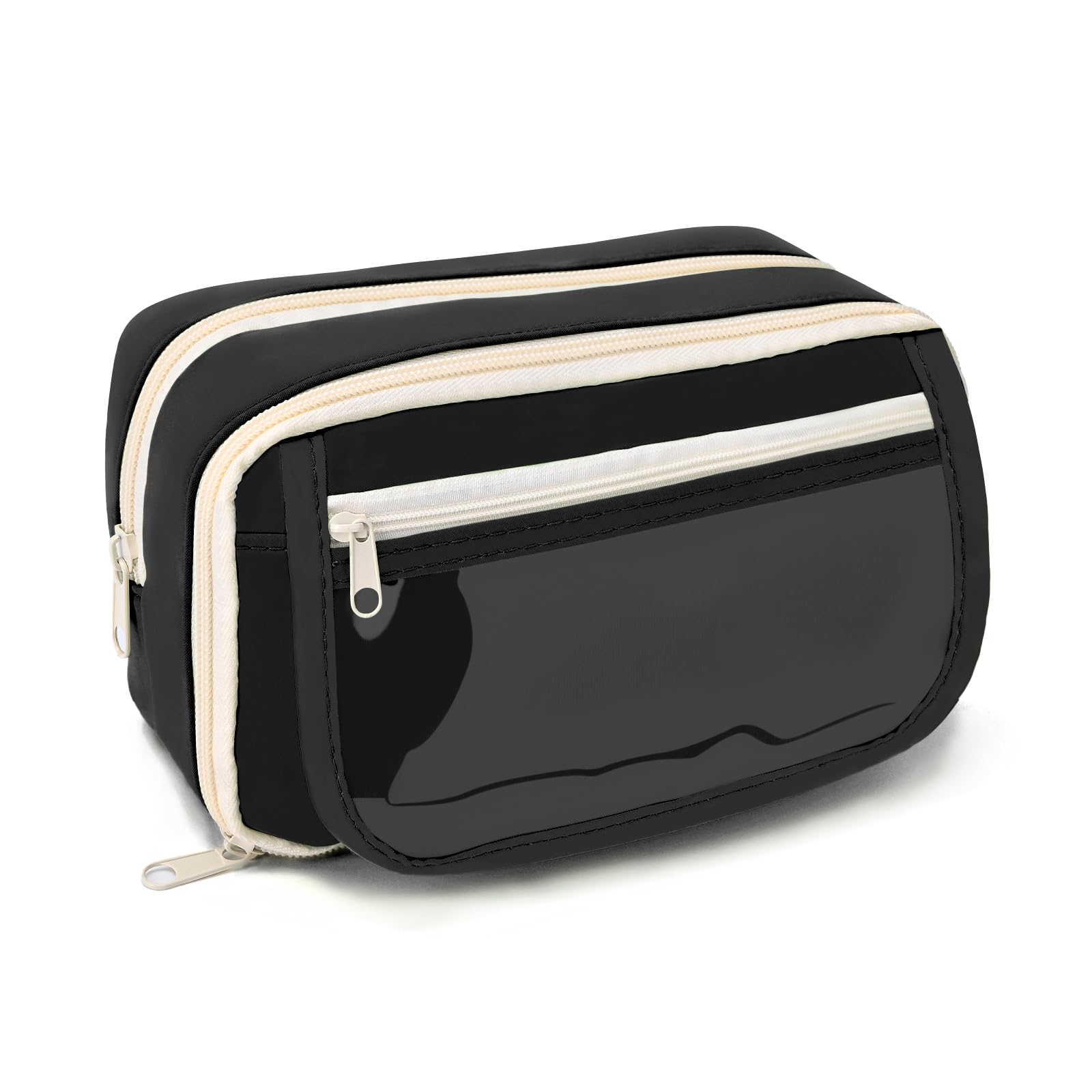 BAYTORY Large Capacity Pencil Case, Aesthetic Back to School Pencil Cases with 4 compartments, Canvas Pencil Case for Makeup Bag and Stationery Organizer (Black)