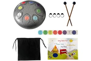 MIFS Steel Tongue Drum Percussion Steel Drum Kit With Finger Picks Mallet Storage Bag Song Book (Antique Black, 6 inch)