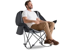 BEGONIA.K Oversized Rocking Camping Chair for Adults - 400lbs Capacity Heavy Duty Padded Recliner - Folding Lawn Chair with Cooler Bag and Pockets - Portable Rocker Chair Outdoor for Camp Patio Backyard