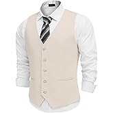 COOFANDY Men's Linen Vest Casual Linen Slim Fit Suit Vests Dress Waistcoat Wedding Business Prom
