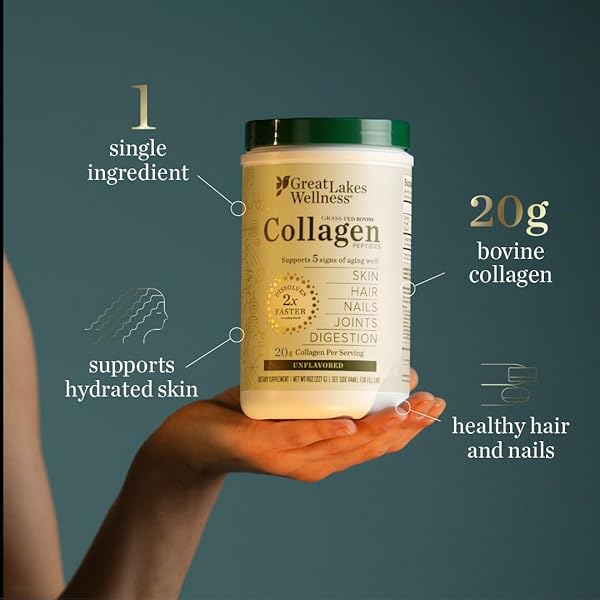GREAT LAKES WELLNESS COLLAGEN PEPTIDES POWDER FOR SKIN, HAIR, NAILS, JOINTS & DIGESTION – UNFLAVORED – QUICK DISSOLVE HYDROLYZED, NON-GMO, KETO, KOSHER – 16OZ